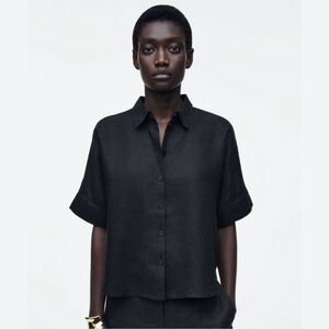 COS boxy black Linen button down shirt